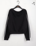Rommer lace two lines point off-shoulder long-sleeved sweatshirt