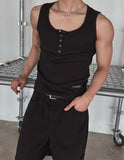 [LANARCH] Waffle Henley Neck Sleeveless