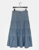 Murie Denim Tiered Button Long Skirt