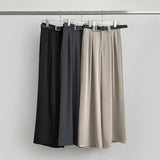 Two Pin Tuck Belt Set Wide Slacks Pants