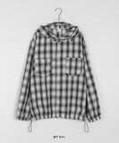 [unisex] Keluto Pocket String Over Check Hood Shirt