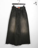 Yat Cat Sand Washing Damage Maxi Denim Long Skirt