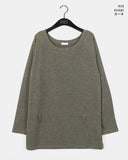 [Muffler set] Liton strap boat neck off shoulder long knit T-shirt
