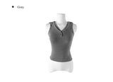 Cheche Layered Button Point Hood Sleeveless Top