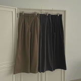 Wool Pin Tuck Button Adjust Wide Slacks