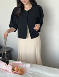 Wavy No Collar Balloon Three Quarter Short Jacket