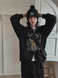 Cross vintage printing two way hoodie zip-up
