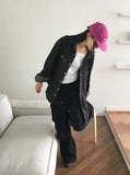 [UNISEX] Barket Vintage Oversized-fit Stitch Denim Long Sleeve Shirt