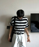 Baron cable stripe short sleeve knit