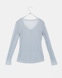 Toohi Cubic Ribbed V-Neck See-Through Long Sleeve T-Shirt