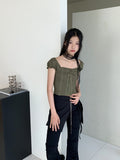 Tabl Green Corset Two-Way Off-Shoulder Short-Sleeve Blouse