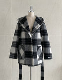 [75% Wool] Torrett Handmade Hood Cape Check Coat