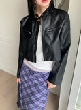 Bottle Biker Pocket Cropped Leather Jacket