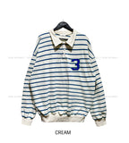 Arc collar patch stripe balloon sweatshirt