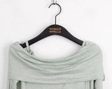 Twill Ribbon Strap Off-Shoulder Slit Cropped Long Sleeve T-Shirt