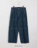 [unisex] Warmins stitch cut denim wide pants