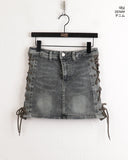 [Leg Warmer Set] Chips Strap Denim Knee Socks Mini Skirt