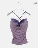 [with pad/adjustable straps] Cheeky back banding layered lace color matching shirring sleeveless