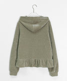 Janey Suede Velour Button Frill Hood Cardigan