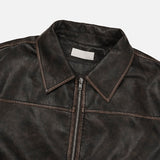 Pond cut washing two-way leather jacket