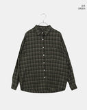Mutt check pattern collar pocket oversized long-sleeved shirt