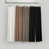Tight Pleats Slim Semi-Wide Straight Banding Pants