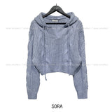 Mix cable crop hooded knit