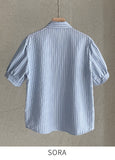 Two Pin Stripe Puff Short Sleeve Shirt Blouse