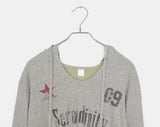 Dir Lettering Print Color Matching Strap Long Sleeve Hood T-Shirt