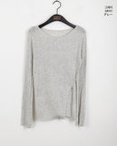 rohill button slit ribbed see-through long-sleeved knitwear