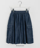 Toke banding cargo denim midi skirt