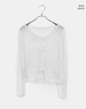 Phuang Lace Frill See-Through V-Neck Long-Sleeve Cardigan