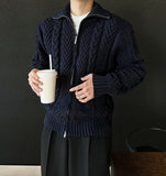 Rope high neck cable zip-up knit