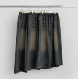 Folding Pin Tuck Hem Snap Balloon Fit Wide Fit Banding Denim Pants