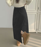 Banding Suede H-line Back Slit Long Skirt