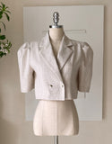 Beilb Linen Puff Collar Check Crop Jacket