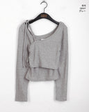 [SET] Shopee Ribbon Strap Unbalanced Sleeveless Ribbed T-shirt