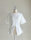 Duba Span Shirring Front Slit Short Sleeve T-shirt