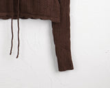 Nakky Vintage V-Neck Ribbon String Punching Ribbed Crop Long Sleeve Knit