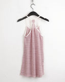 Flu bohemian net striped see-through halter sleeveless mini one piece