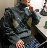 Argyle turtleneck knit