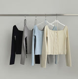 Off-shoulder Ribbed Knit Strap Set Cardigan