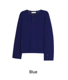 Karen Button Henley Neck Ribbed Knit