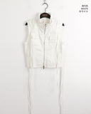 Yapi Pocket Side Shirring String Sleeveless Zip-up Vest