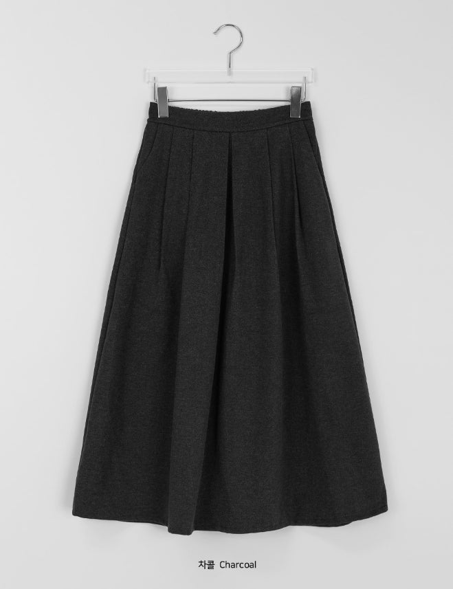 【BAON】Meltik Brushed Banding Pin Tuck Flare Long Skirt BAON (バオン) - メルティク裏起毛バンディングピンタックフレア