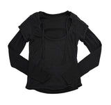 Checkered shirring knit layered long sleeve set