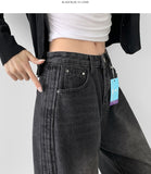 Side Tape Cut Line Brushed Balloon Wide Denim Pants