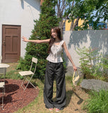 Non Fade Cooling Summer Thin Banding Wide Raw Denim Pants