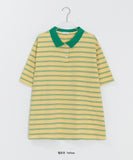 [unisex] Molpory Stripe Collar Short Sleeve Tee