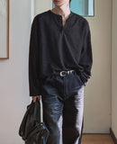 Bebro Tweed Henley Neck Long Sleeve Tee